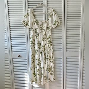 Abercrombie & Fitch Puff Sleeve Smocked Midi Dress
